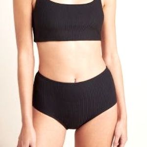 Anthropologie Andie High-Waisted Ribbed Bikini Bottoms in black, size S